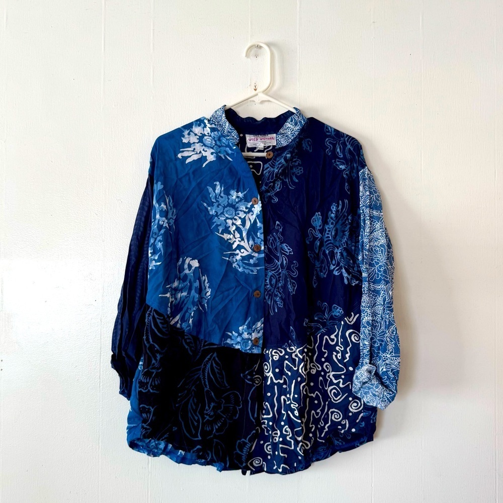 Wild Thing Wild Woman Blue Combo Button Up Blouse S/M